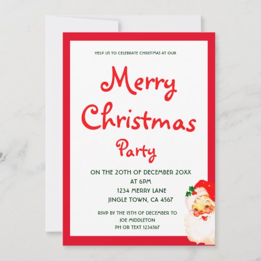 Weihnachtsfeier Weihnachtsfeier Weihnachtsmann Rot Einladung (Vorderseite)