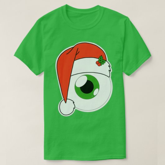 Weihnachtsfeier Weihnachtsmannmütze Eyeball Green T-Shirt (Design vorne)