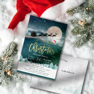 Weihnachtsfeier Weihnachtsmannmütze Rentier Sleigh Postkarte