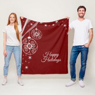 Weihnachtsfeier Weiße Ornamente Sterne Rot Elegant Fleecedecke
