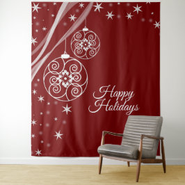 Weihnachtsfeier Weiße Ornamente Sterne Rot Elegant Wandteppich