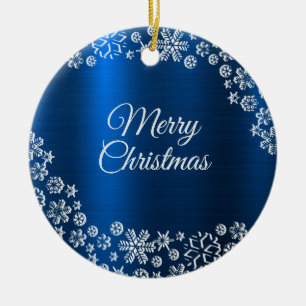 Weihnachtsfeier Weiße Schneeflocken Marineblau Keramik Ornament