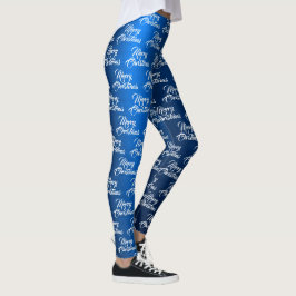 Weihnachtsfeier Weiße Schneeflocken Marineblau Leggings