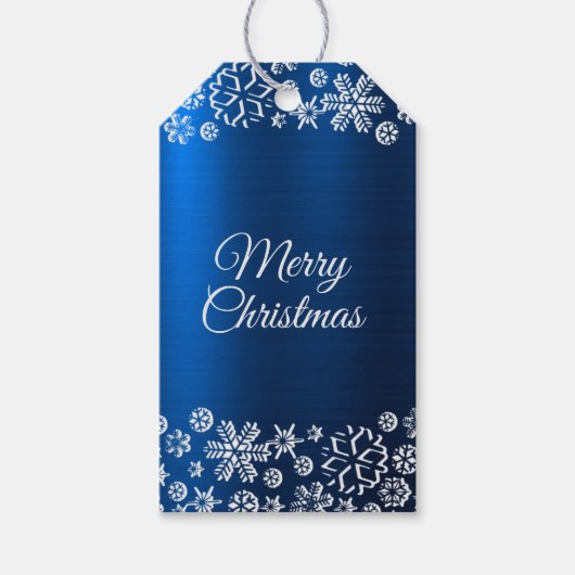 Weihnachtsfeier White Snowflakes Navy Blue Geschenkanhänger (Vorderseite)