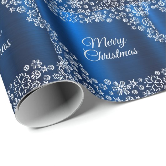Weihnachtsfeier White Snowflakes Navy Blue Geschenkpapier (Rolleneckpunkt)