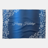 Weihnachtsfeier White Snowflakes Navy Blue Geschirrtuch (Horizontal)