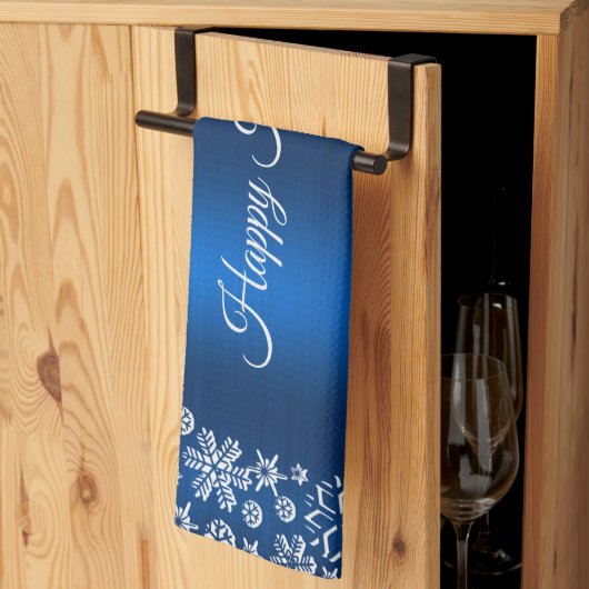 Weihnachtsfeier White Snowflakes Navy Blue Geschirrtuch (Drittel gefaltet)