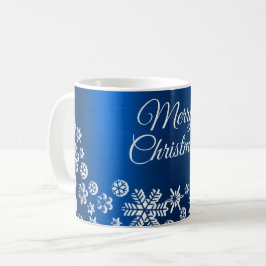 Weihnachtsfeier White Snowflakes Navy Blue Kaffeetasse