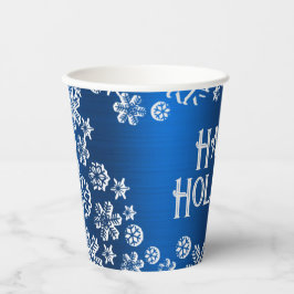 Weihnachtsfeier White Snowflakes Navy Blue Pappbecher