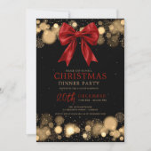 Weihnachtsfeier Winter Bow Rot Gold Einladung (Vorderseite)