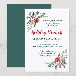 Weihnachtsfeier Winter Florals & Holly Einladung