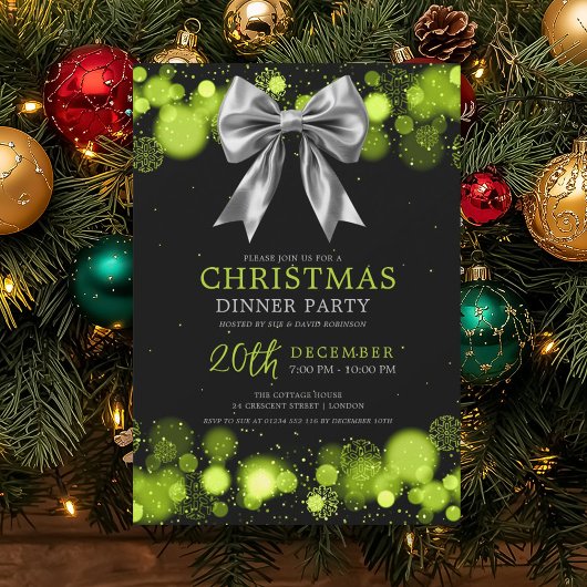 Weihnachtsfeier Winter Silberner Bogen Grün Einladung