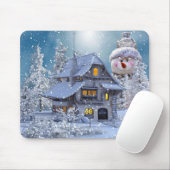 Weihnachtsfeier Winter Weißer Schneemann Blau Mousepad (Mit Mouse)