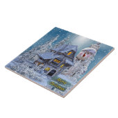 Weihnachtsfeier Winter Weißer Schneemann Blau Rust Fliese (Seite)