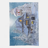 Weihnachtsfeier Winter Weißer Schneemann Blau Rust Geschirrtuch (Vertikal)