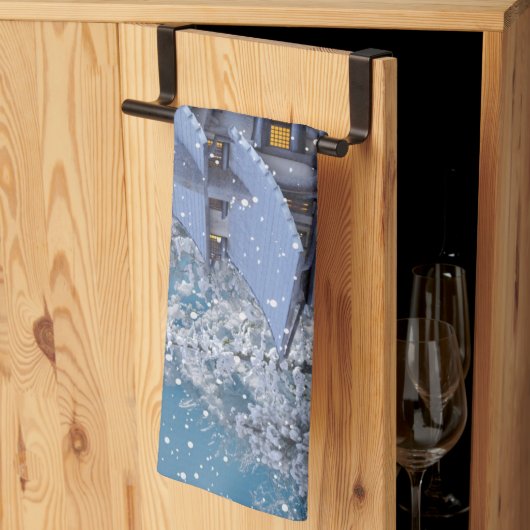 Weihnachtsfeier Winter Weißer Schneemann Blau Rust Geschirrtuch (Drittel gefaltet)