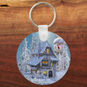 Weihnachtsfeier Winter Weißer Schneemann Blau Rust Schlüsselanhänger (Vorderseite)