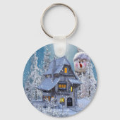 Weihnachtsfeier Winter Weißer Schneemann Blau Rust Schlüsselanhänger (Rückseite)