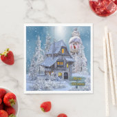 Weihnachtsfeier Winter Weißer Schneemann Blau Rust Serviette (Beispiel)