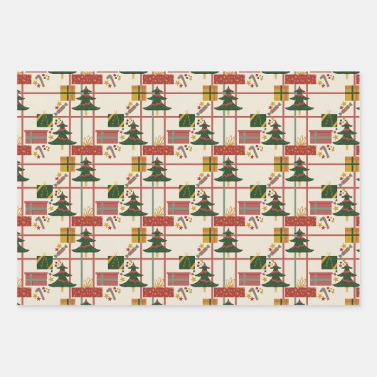 Weihnachtsfeier Wrapping Paper Set von 3 Geschenkpapier Set (Vorderseite)