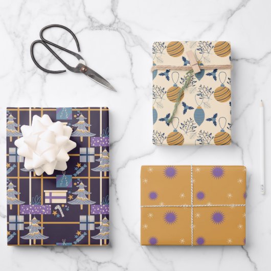 Weihnachtsfeier Wrapping Paper Set von 3 Geschenkpapier Set (Vorderseite)