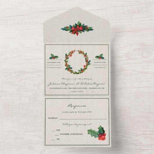 Weihnachtsfeier Wreath Poinsettia All In One Einladung (Innen)