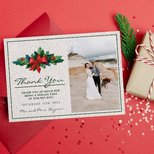 Weihnachtsfeier Wreath Poinsettia Dankeskarte