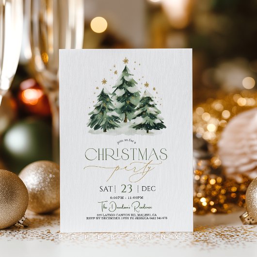 Weihnachtsfeier Xmas Baum Grün Gold Einladung
