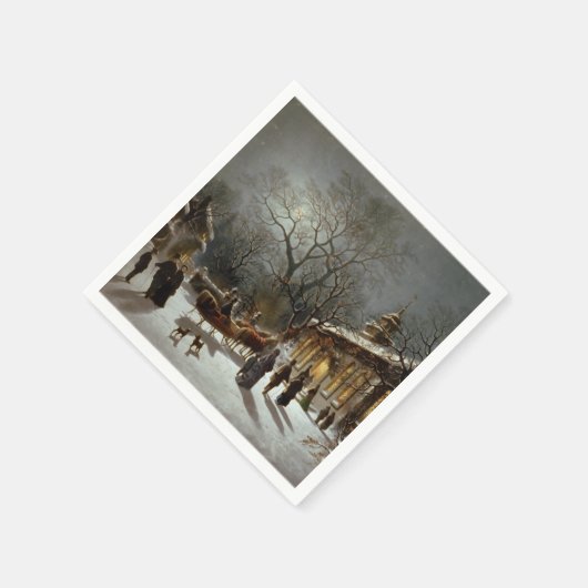 Weihnachtsfeierabend Kirchenszene Serviette (Ecke)
