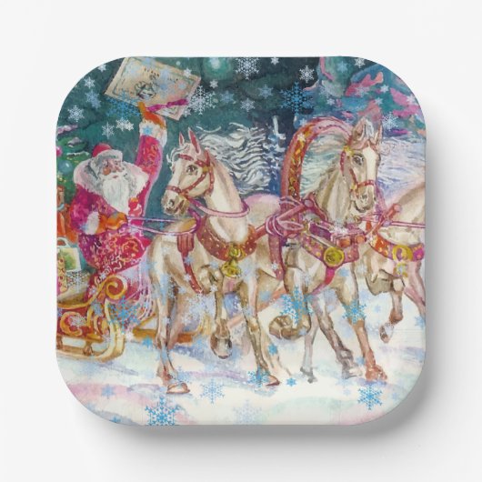Weihnachtsfeierabend mit dem magischen Pferdeschli Pappteller (Vorderseite)