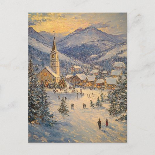 Weihnachtsfeierabend Ölgemälde Postkarte (Vorderseite)