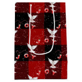 Weihnachtsfeierabend und Schneeflocken auf Kariert Mittlere Geschenktüte (Rückseite)