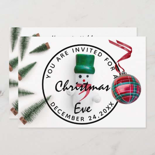 Weihnachtsfeierabend Weißer grüner Schneemann Einladung (Vorne/Hinten)