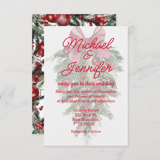 Weihnachtsfeiern Gründekorationen Rote Hochzeit Einladung (Vorne/Hinten)