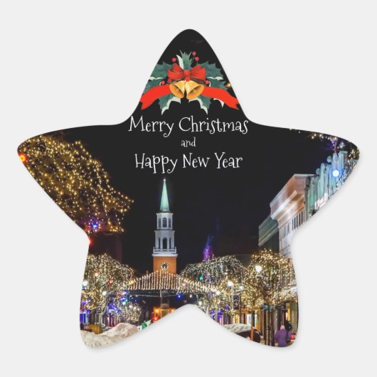 Weihnachtsfeiern, helle Lichter und Bausteine, Stern-Aufkleber (Vorderseite)