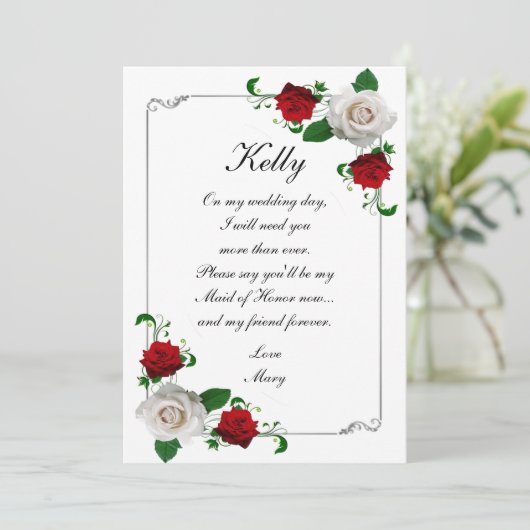 Weihnachtsfeiern in Rosa und Rosen - Trauzeugin Einladung (Stehend Vorderseite)