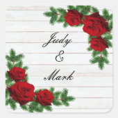 Weihnachtsfeiern in rote Rosen und Kiefernwäldern Quadratischer Aufkleber (Vorderseite)