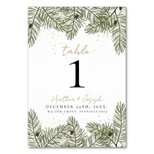 Weihnachtsfeiern mit Pine & Gold Tischnummer (Vorderseite)