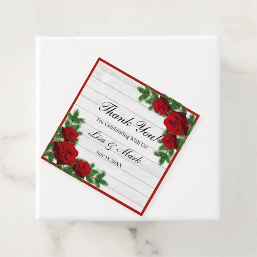 Weihnachtsfeiern mit rote Rosen und Kiefern Geschenkanhänger (Beispiel)