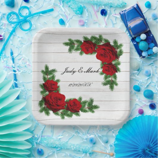 Weihnachtsfeiern mit rote Rosen und Kiefern Pappteller (Party)