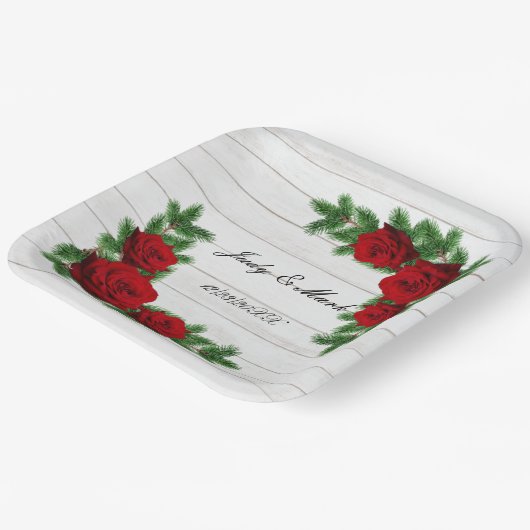 Weihnachtsfeiern mit rote Rosen und Kiefern Pappteller (Gewinkelt)