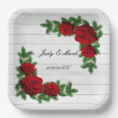 Weihnachtsfeiern mit rote Rosen und Kiefern Pappteller (Vorderseite)