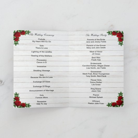 Weihnachtsfeiern mit rote Rosen und Kiefern Programm (Innenseite)