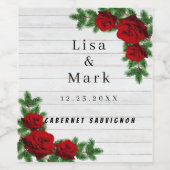 Weihnachtsfeiern mit rote Rosen und Kiefern Weinetikett (Einzelnes Label)