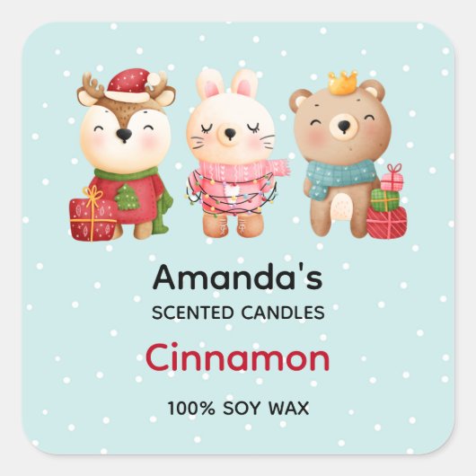 Weihnachtsfeiern - Rentier, Bären und Kaninchen-Ke Quadratischer Aufkleber (Vorderseite)