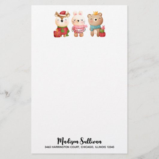 Weihnachtsfeiern - Rentiere, Bären und Kaninchen Briefpapier (Vorderseite)