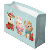 Weihnachtsfeiern - Rentiere, Bären und Kaninchen Große Geschenktüte (Rückseite Schrägansicht)
