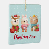 Weihnachtsfeiern - Rentiere, Bären und Kaninchen Keramikornament (Rechts)