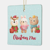 Weihnachtsfeiern - Rentiere, Bären und Kaninchen Keramikornament (Links)