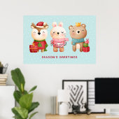 Weihnachtsfeiern - Rentiere, Bären und Kaninchen Poster (Heimbüro)